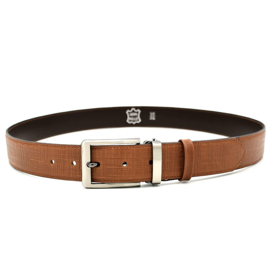 Belts | BOR Men'S Belts In Brown Leather Stamped Linen