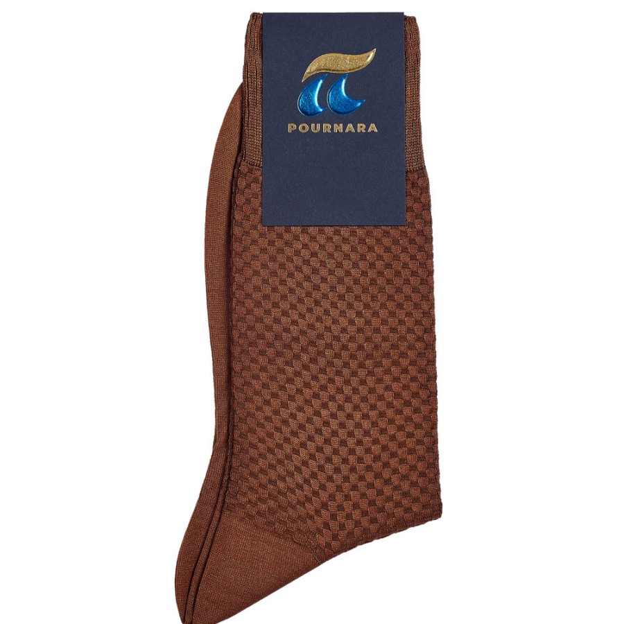 Socks | POURNARA Men'S Socks 162 Taupe With Textured Link Knit