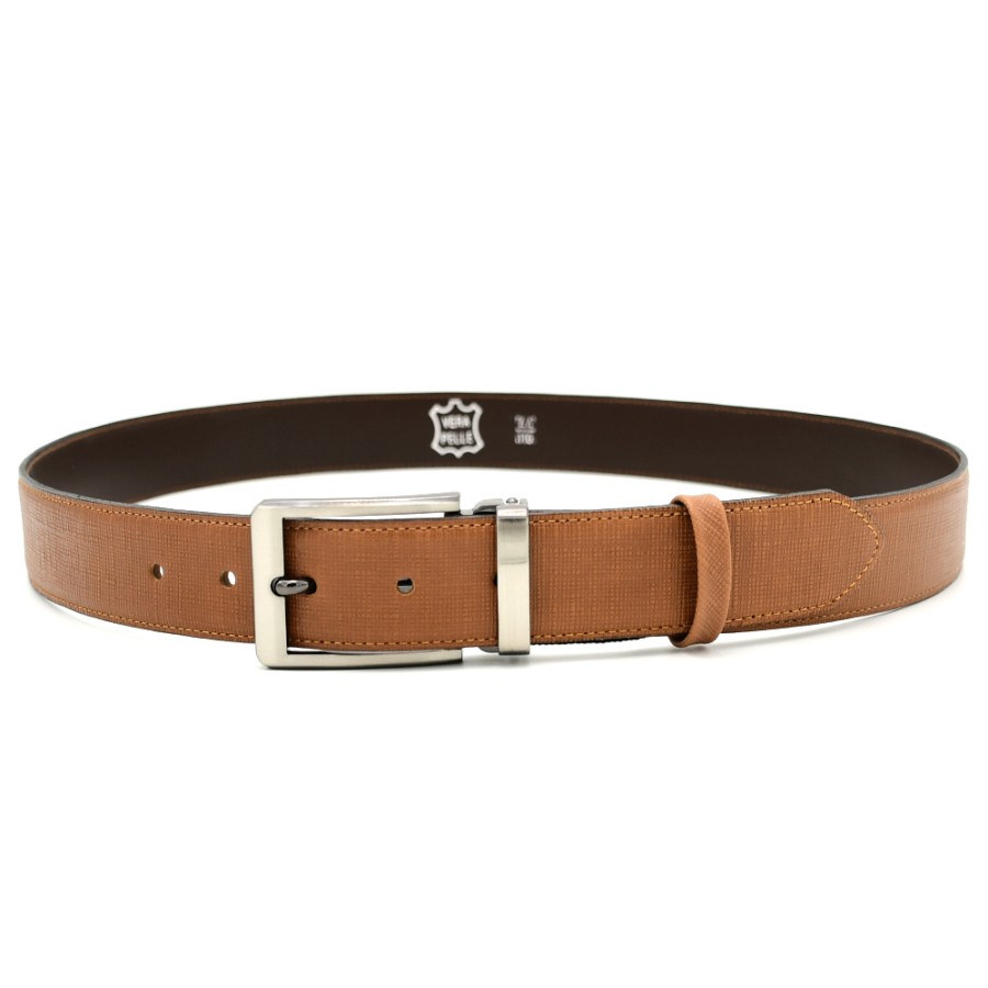 Belts | BOR Men'S Belts In Tan Leather Stamped Linen