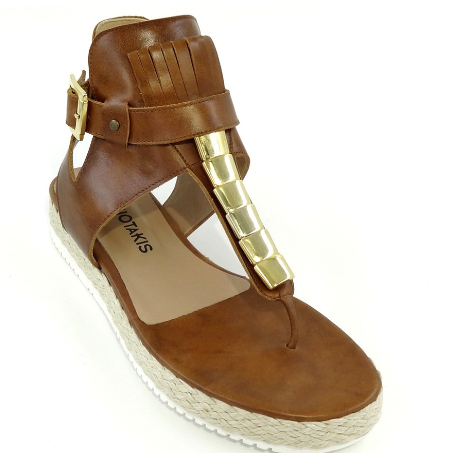 Flatforms | CHANIOTAKIS Women'S Flatforms With Gold Detail In Tan