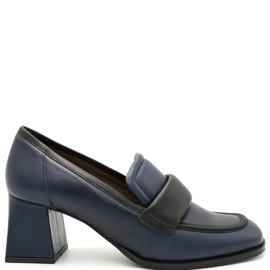 Loafers | CHANIOTAKIS Women'S Loafers With A Heel In Gray And Black Leather