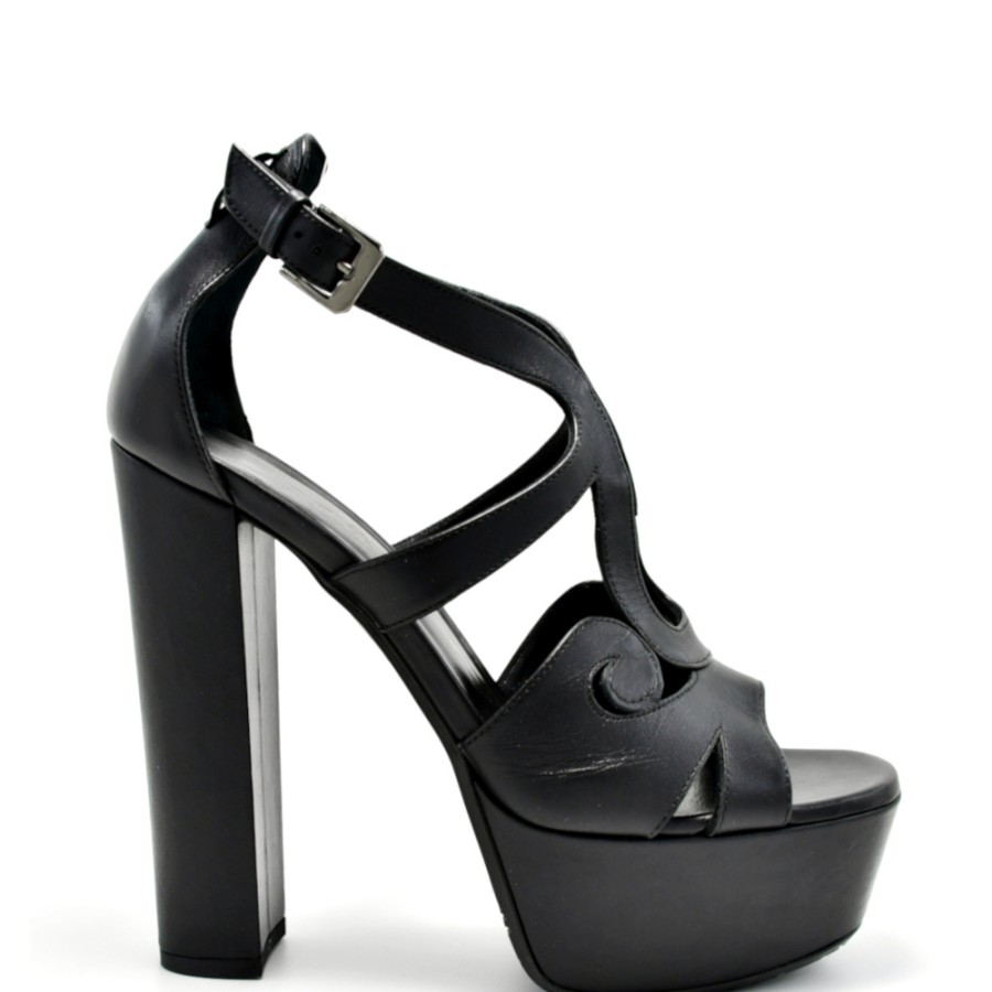 Sandals With Thick Heel | TIFFI Sandals Vitello Nero