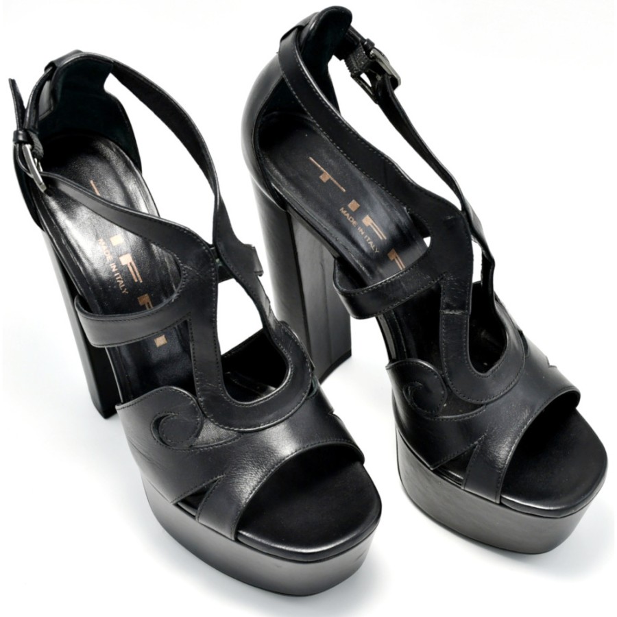 Sandals With Thick Heel | TIFFI Sandals Vitello Nero