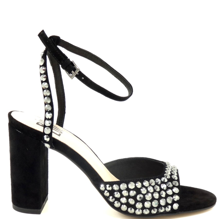 Sandals With Thick Heel | BIBI LOU Women'S Sandals With Chunky Heel Suede With Strass