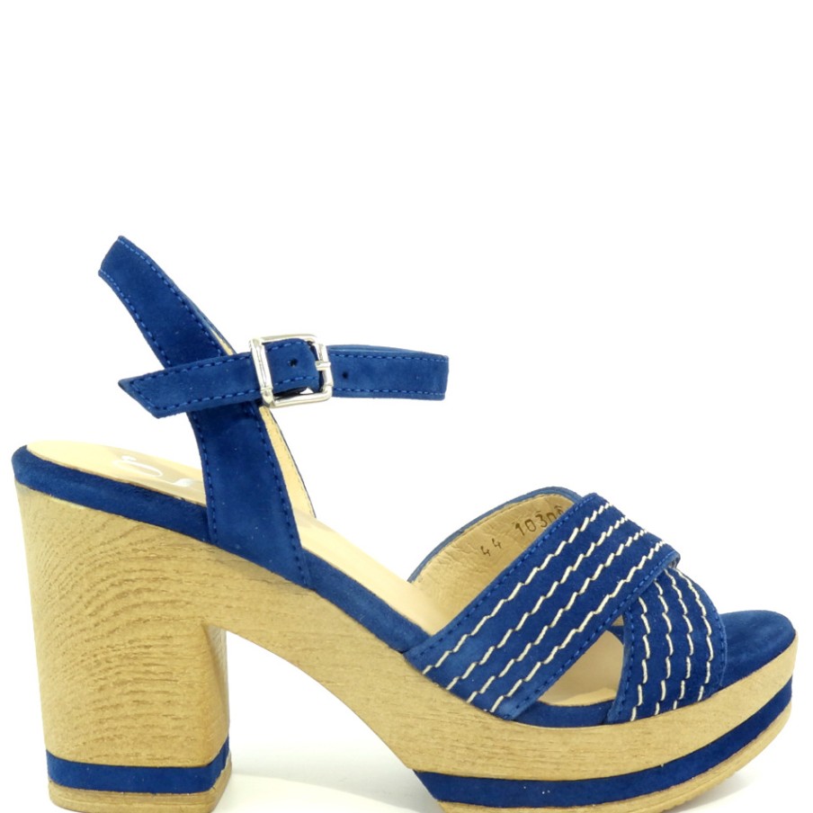 Sandals With Thick Heel | GADEA Blue Suede Sandals