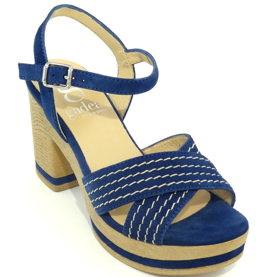 Sandals With Thick Heel | GADEA Blue Suede Sandals