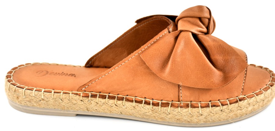 Slippers | DEVINA Women'S Slippers Tan Leather With Bow