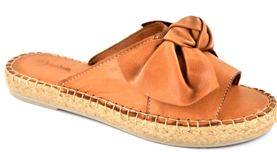 Slippers | DEVINA Women'S Slippers Tan Leather With Bow