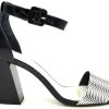 Sandals With Thick Heel | DEVINA Sandals In Black And White Patent Leather