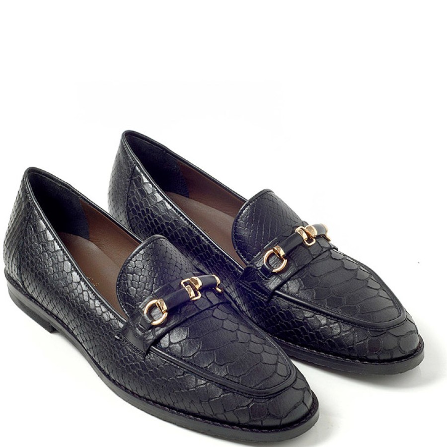 Loafers | CHANIOTAKIS Black Croco Leather Loafers