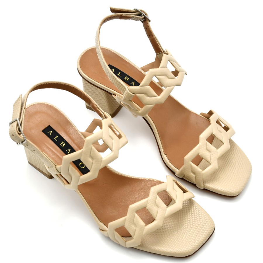 Sandals With Thick Heel | ALBANO Women'S Sandals In Beige Leather