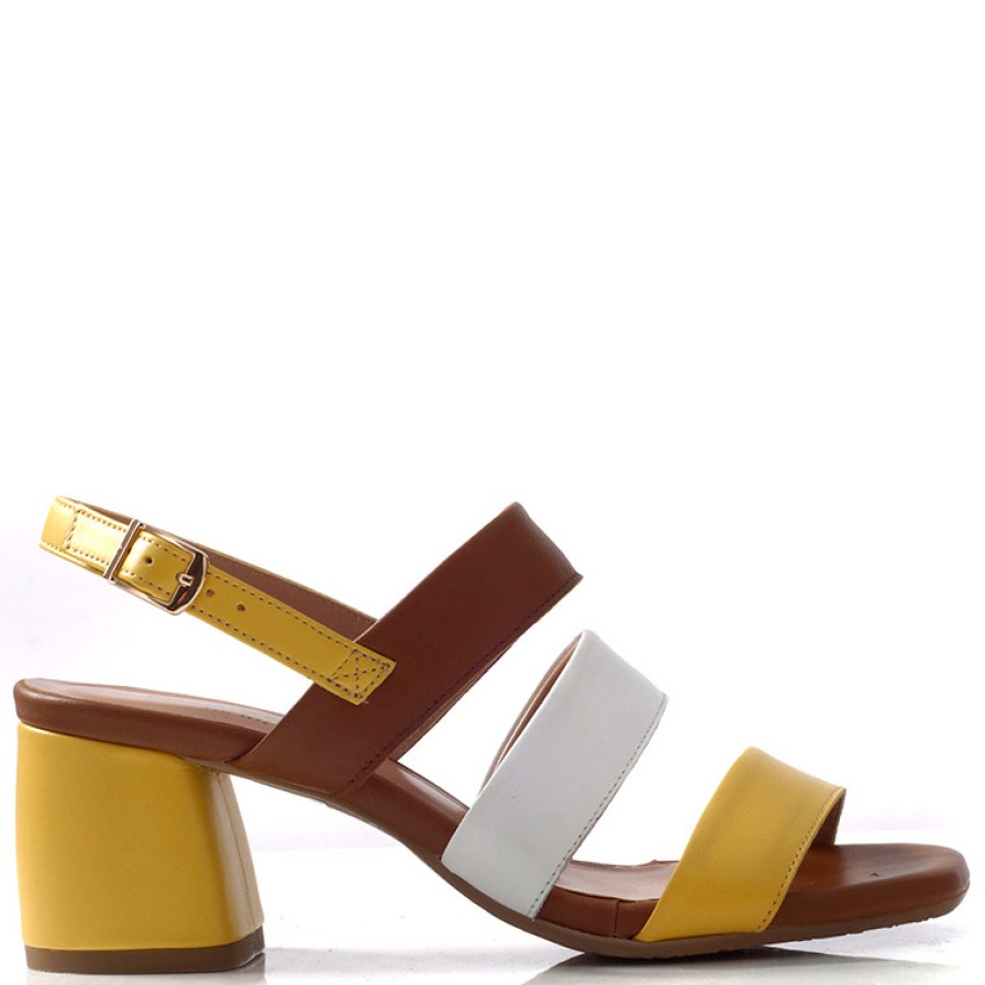 Sandals With Thick Heel | CHANIOTAKIS Sandals Tan-White-Yellow