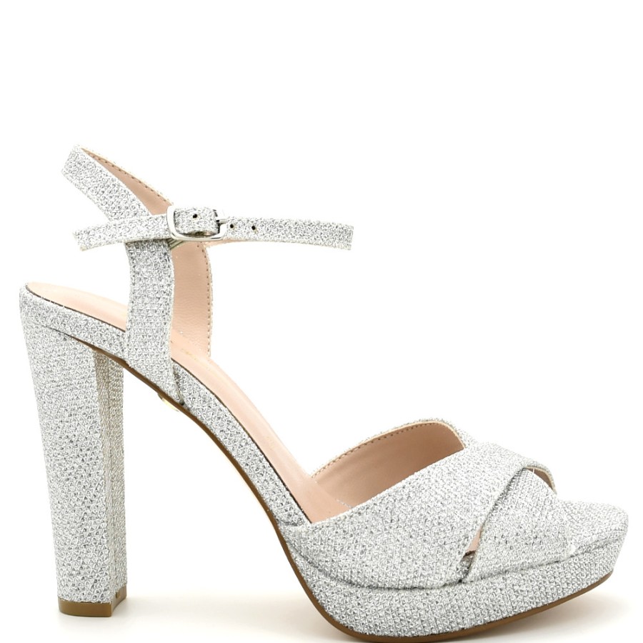 Sandals With Thick Heel | TATA Women'S Sandals In Silver Leather