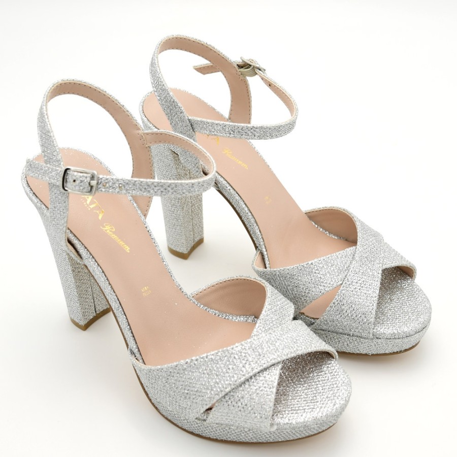 Sandals With Thick Heel | TATA Women'S Sandals In Silver Leather