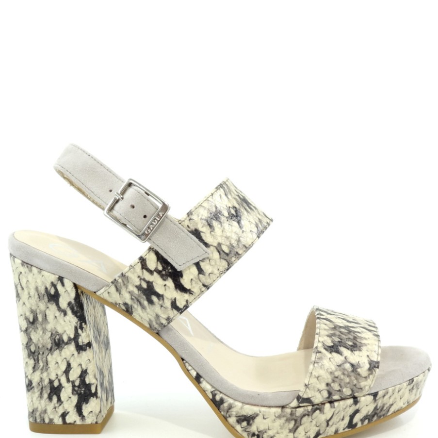 Sandals With Thick Heel | GADEA Snake Skin Beige Sandals