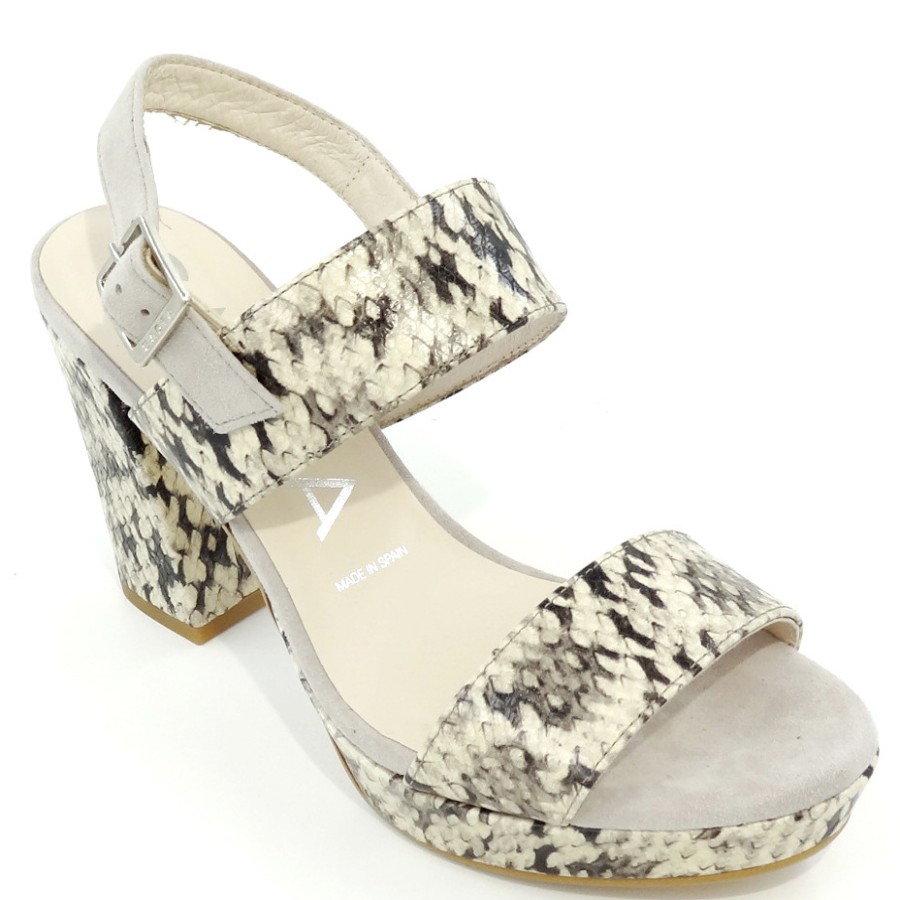 Sandals With Thick Heel | GADEA Snake Skin Beige Sandals